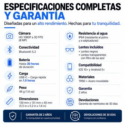 Gafas Inteligentes con IA y Cámara HD 1080P – SmartView Pro